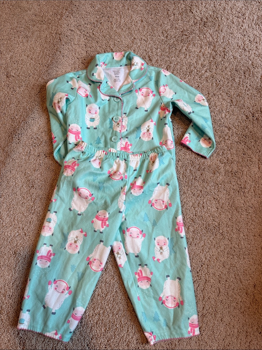 Carter's Mint Green Pajama Set with Pink Sheep Print
